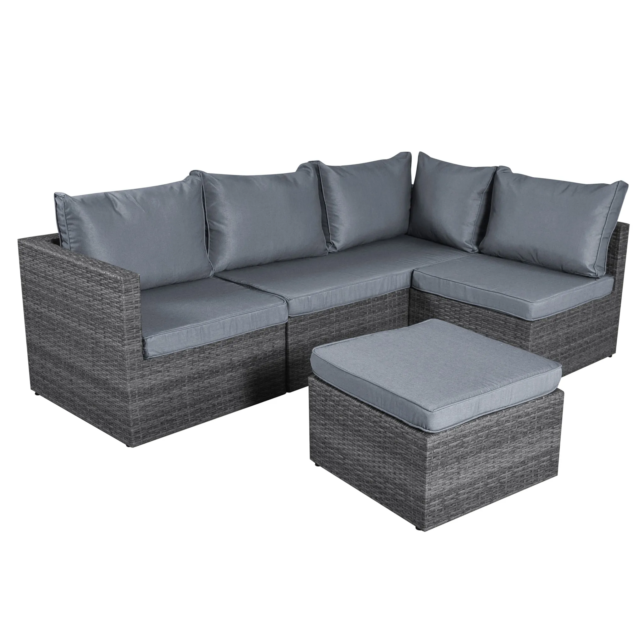 Forli 6 Seater Rattan Corner Sofa & Footstool Garden Furniture Set With Rain Cover