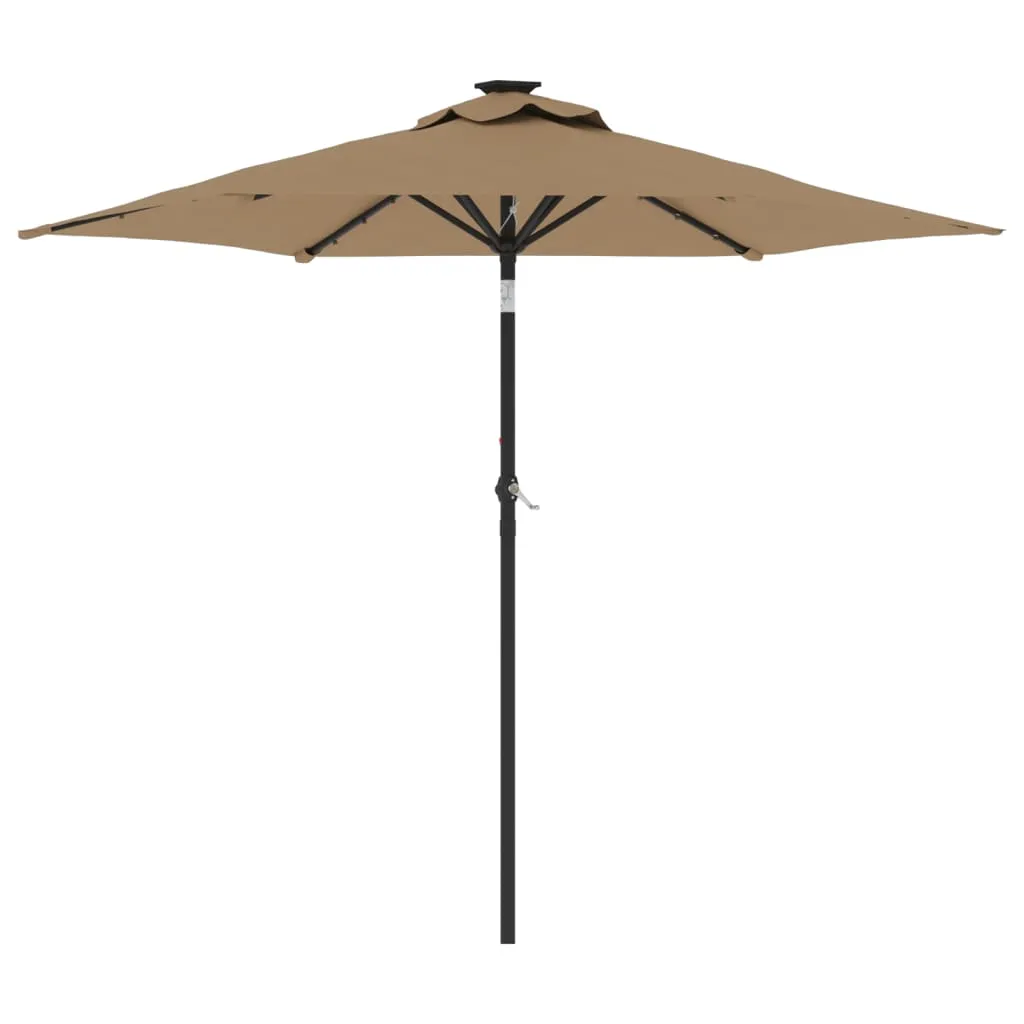 Garden Parasol with LEDs and Steel Pole Taupe 225x225x212cm