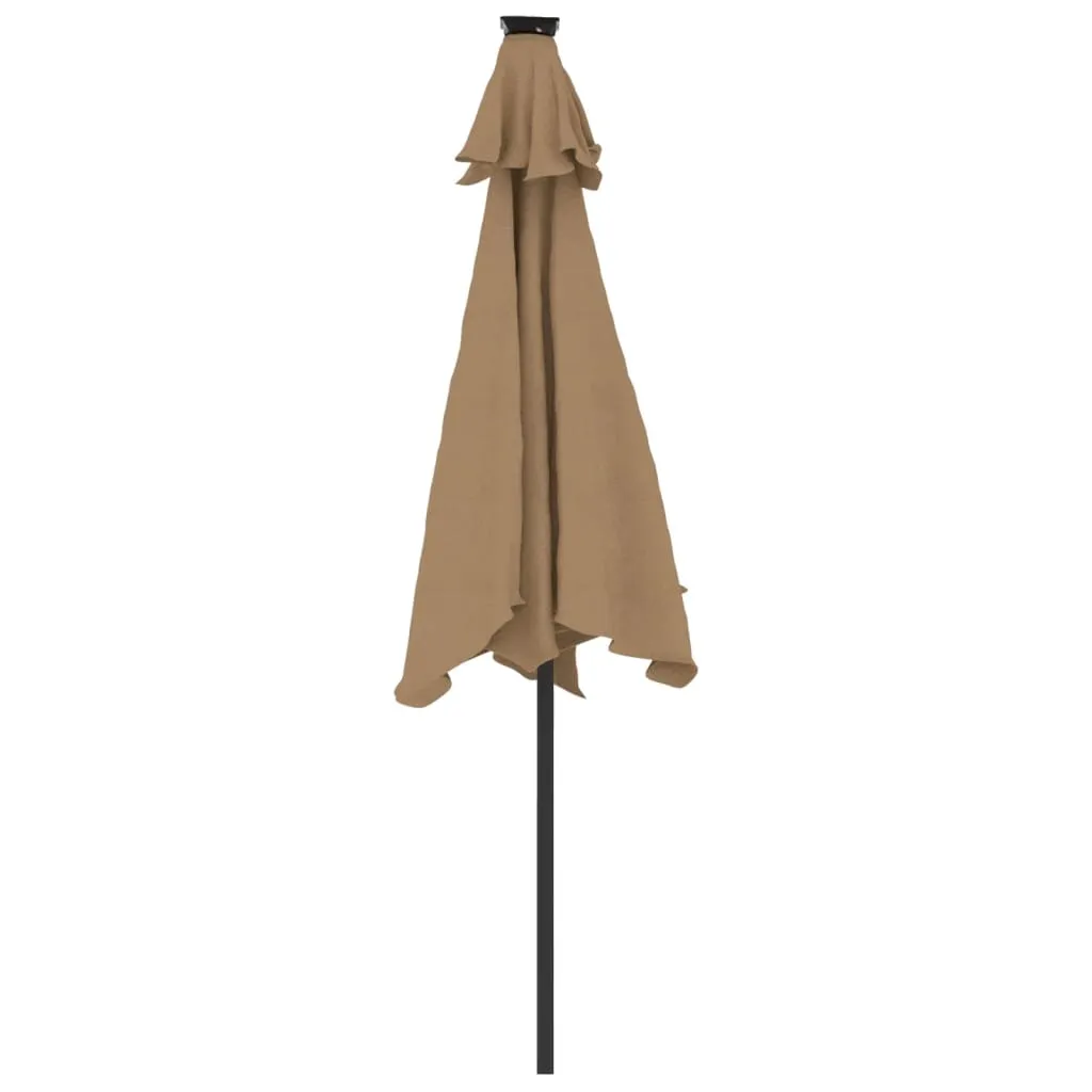 Garden Parasol with LEDs and Steel Pole Taupe 225x225x212cm