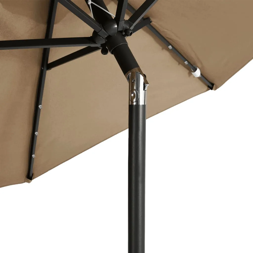 Garden Parasol with LEDs and Steel Pole Taupe 225x225x212cm