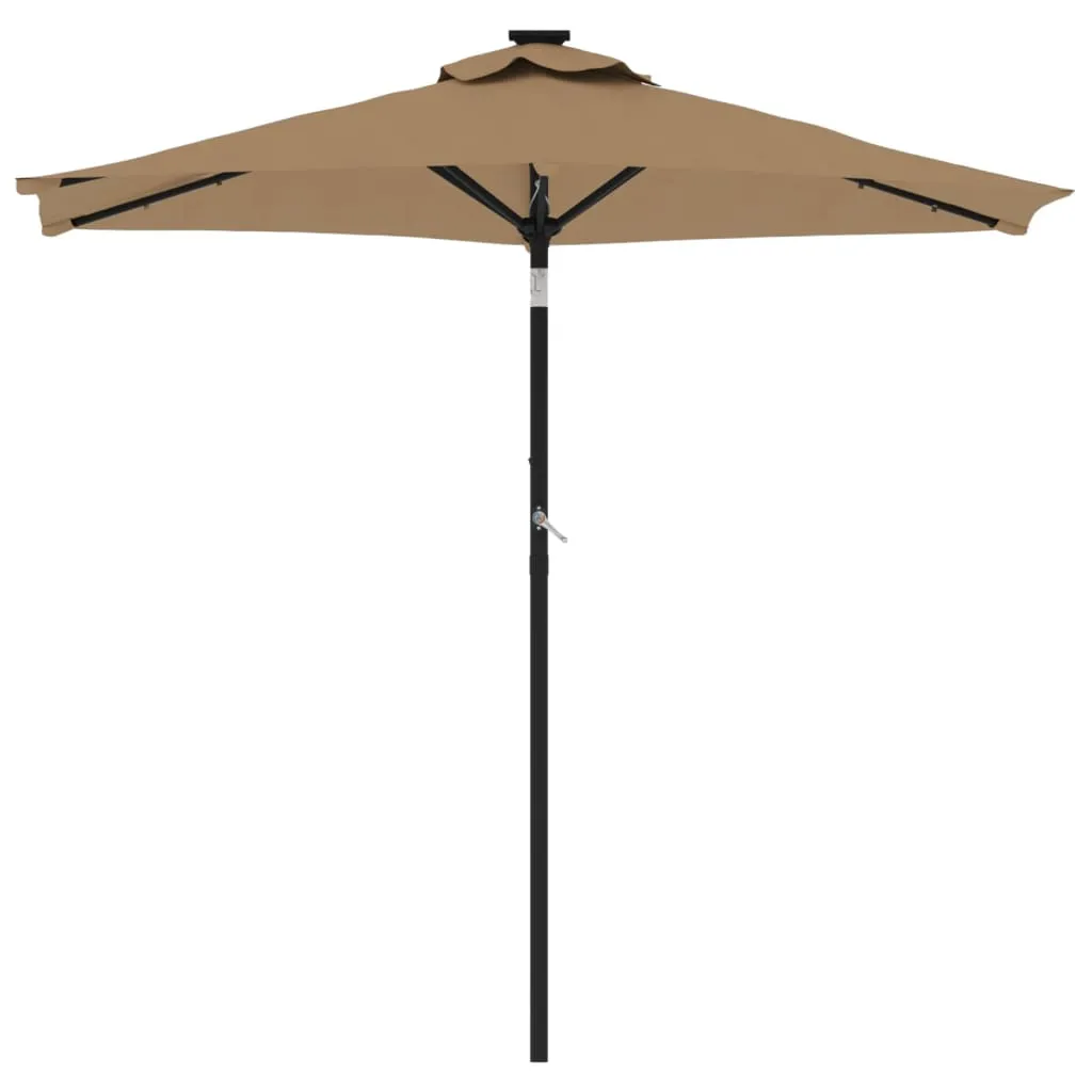 Garden Parasol with LEDs and Steel Pole Taupe 225x225x212cm