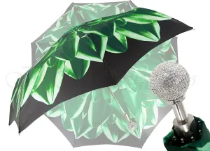 Green Flower Ladies Folding Umbrella With Luxury Handle