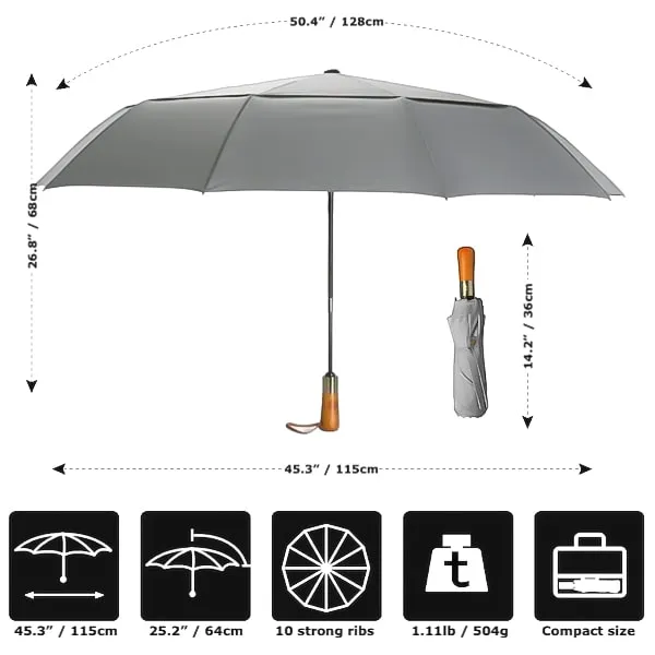 Grey Automatic Windproof Folding Umbrella