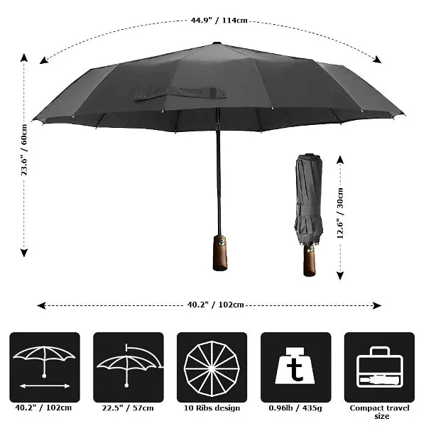 Grey Wooden Handle Travel Umbrella