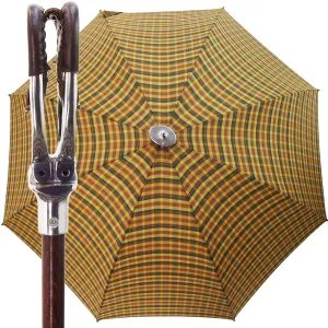 Handmade Leather Seat Umbrella- Multicolored Tartan