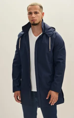 Hooded Rain Slicker Jacket - Navy