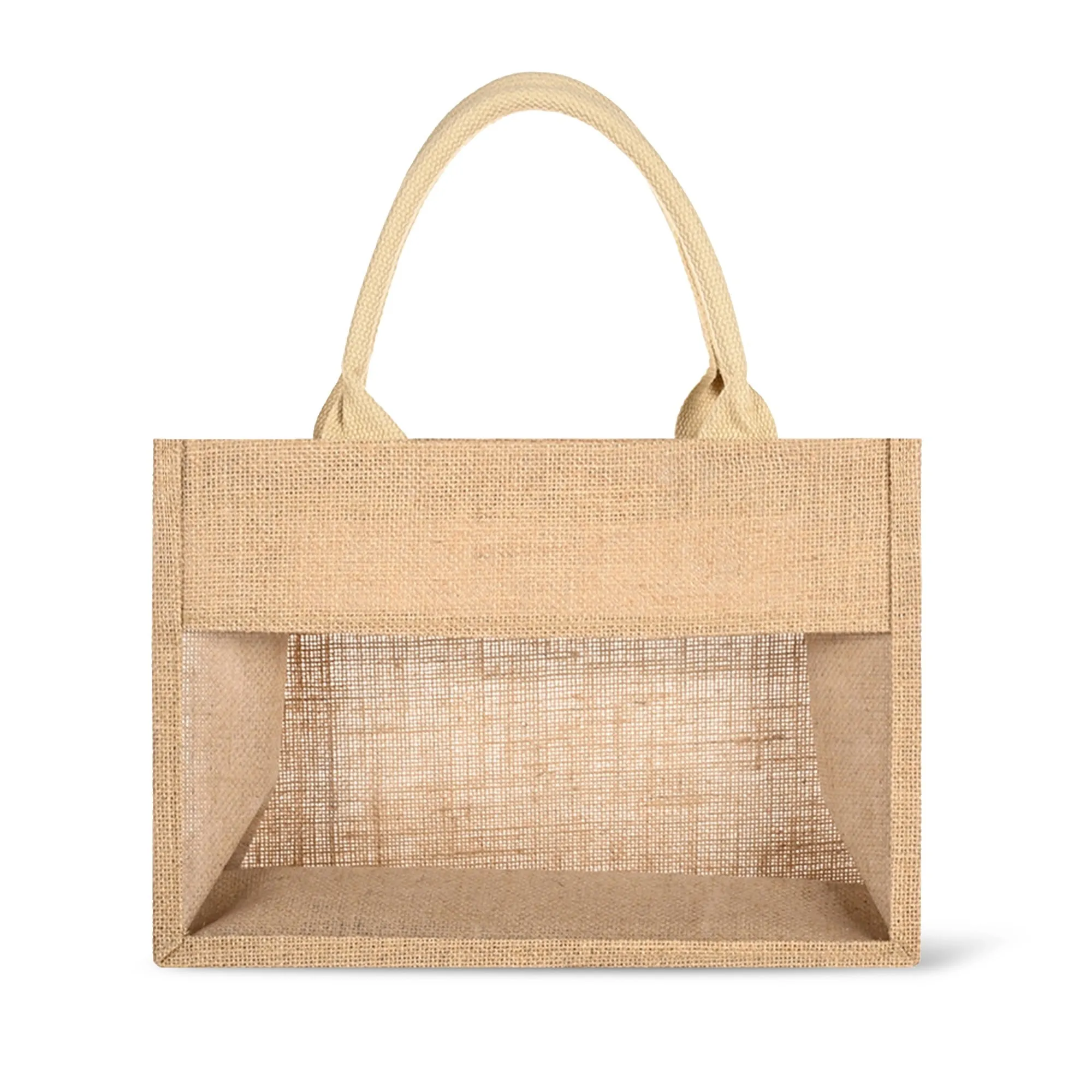 Jute Burlap Tote Bag with Transparent PVC Film Window