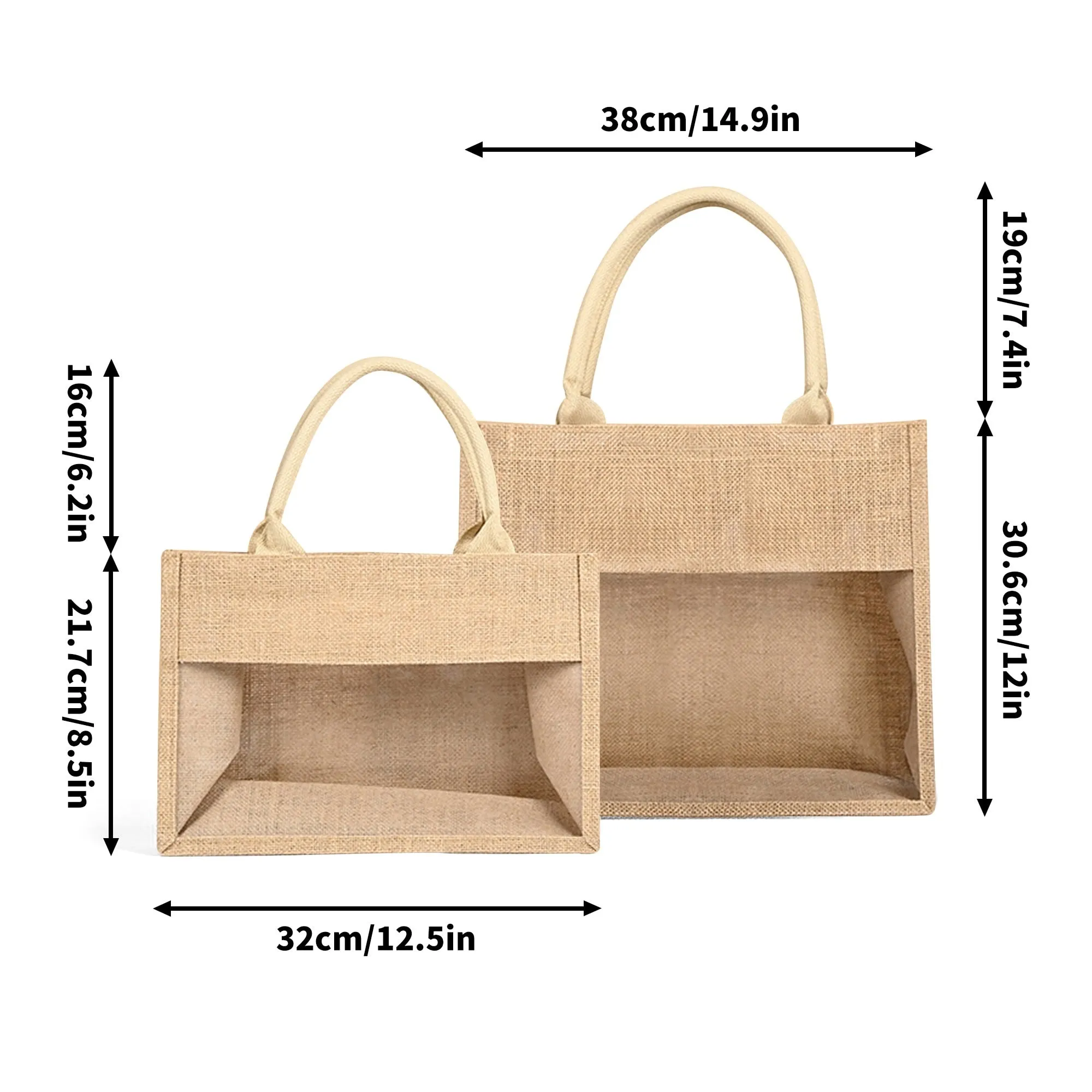 Jute Burlap Tote Bag with Transparent PVC Film Window