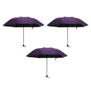 Kuber Industries 3 Fold Manual Umbrella|Windproof, Sunproof & Rainproof|With Polyester Canopy, Sturdy Steel Shaft & Wrist Straps|Easy to Hold & Carry|Umbrella for Women, Men & Kids |Purple (Pack Of 3)