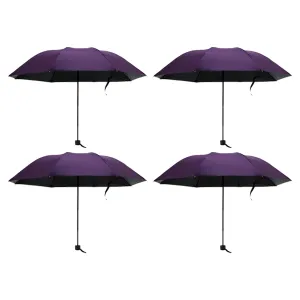 Kuber Industries 3 Fold Manual Umbrella|Windproof, Sunproof & Rainproof|With Polyester Canopy, Sturdy Steel Shaft & Wrist Straps|Easy to Hold & Carry|Umbrella for Women, Men & Kids |Purple (Pack Of 4)