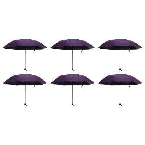 Kuber Industries 3 Fold Manual Umbrella|Windproof, Sunproof & Rainproof|With Polyester Canopy, Sturdy Steel Shaft & Wrist Straps|Easy to Hold & Carry|Umbrella for Women, Men & Kids |Purple (Pack Of 6)