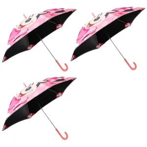 Kuber Industries Disney Minnie Print Umbrella For Kids|Automatic Umbrella For Rain-Pack of 3 (Pink)