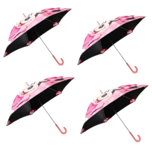 Kuber Industries Disney Minnie Print Umbrella For Kids|Automatic Umbrella For Rain-Pack of 4 (Pink)