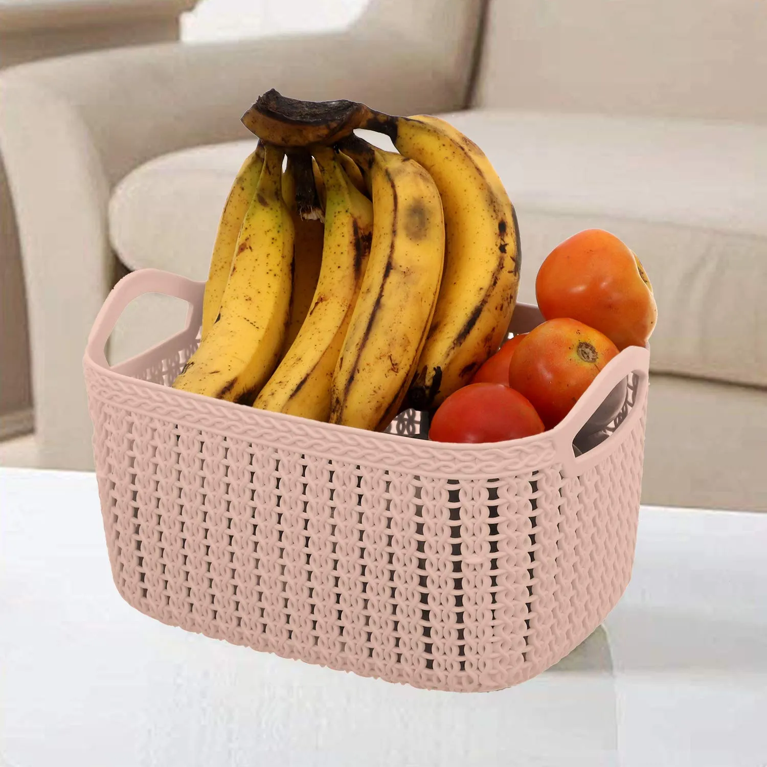 Kuber Industries (Set of 4) Plastic Basket with Handle - Fruit & Picnic Tokri - Also for Kitchen & Bathroom Items Storage - Dark Pink