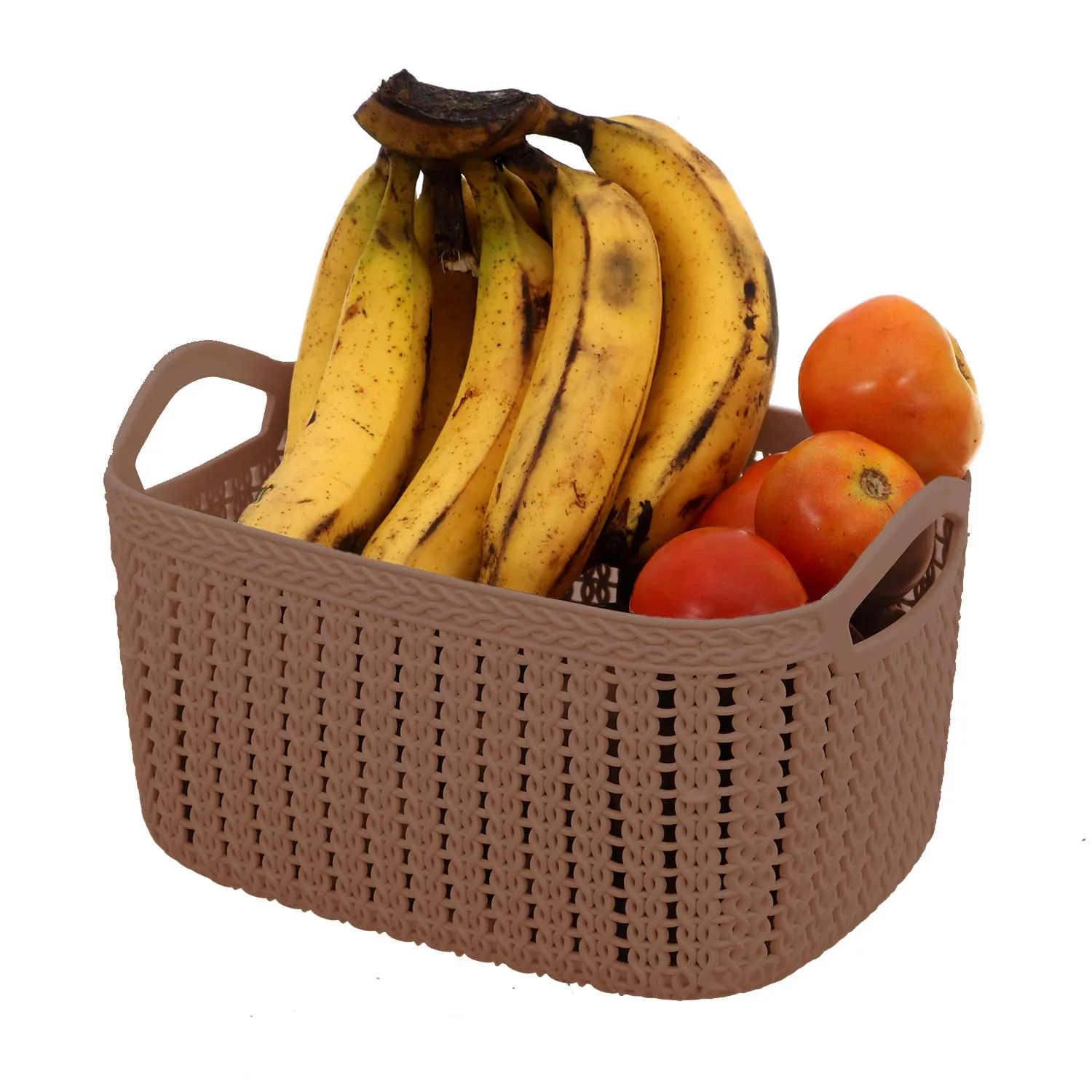 Kuber Industries (Set of 4) Plastic Basket with Handle - Fruit & Picnic Tokri - Also for Kitchen & Bathroom Items Storage - Dark Pink