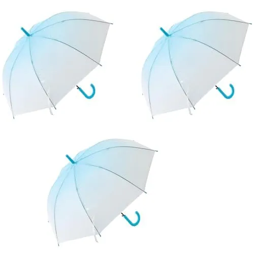 Kuber Industries Transparent Umbrella For Men & Women|Automatic Umbrella For Rain-Pack of 3 (Blue)