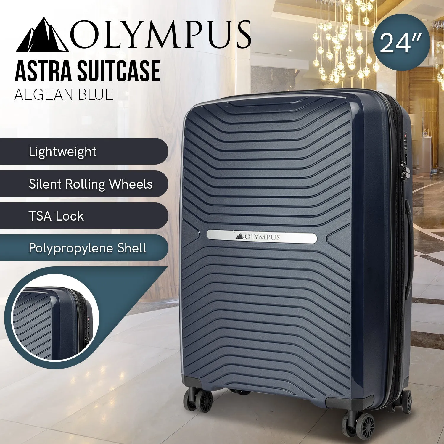 Lightweight Hard Shell Suitcase, 24in, TSA Lock, Silent Wheels - Olympus Astra