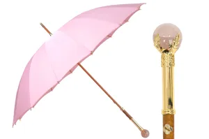 LIMITED COLLECTION - Pink Umbrella with Gold-Plated Handle and Quartz Stone