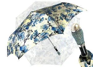 Lovely Folding Umbrella With Blue Poppies Design