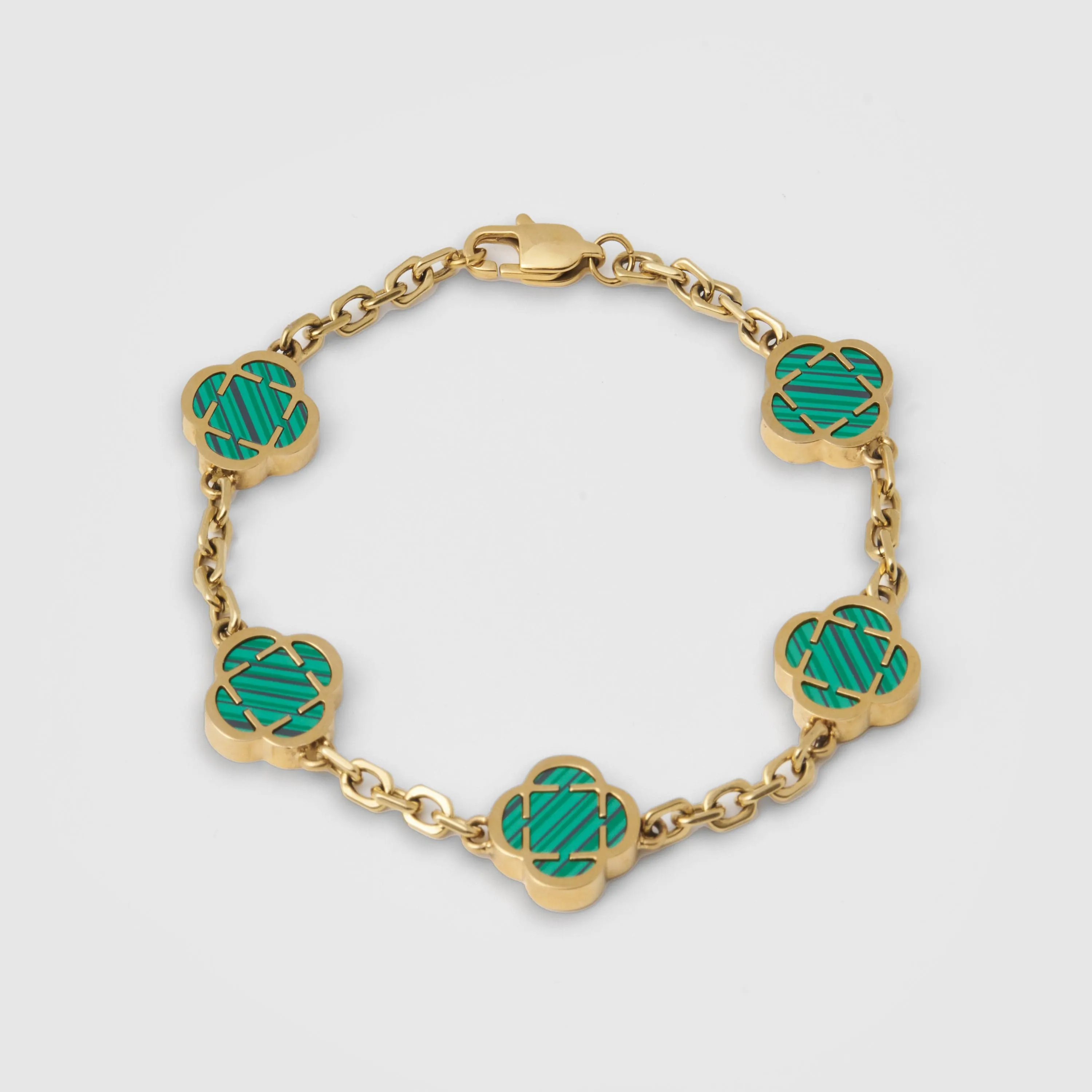 Malachite Clover Stone Bracelet (Gold)