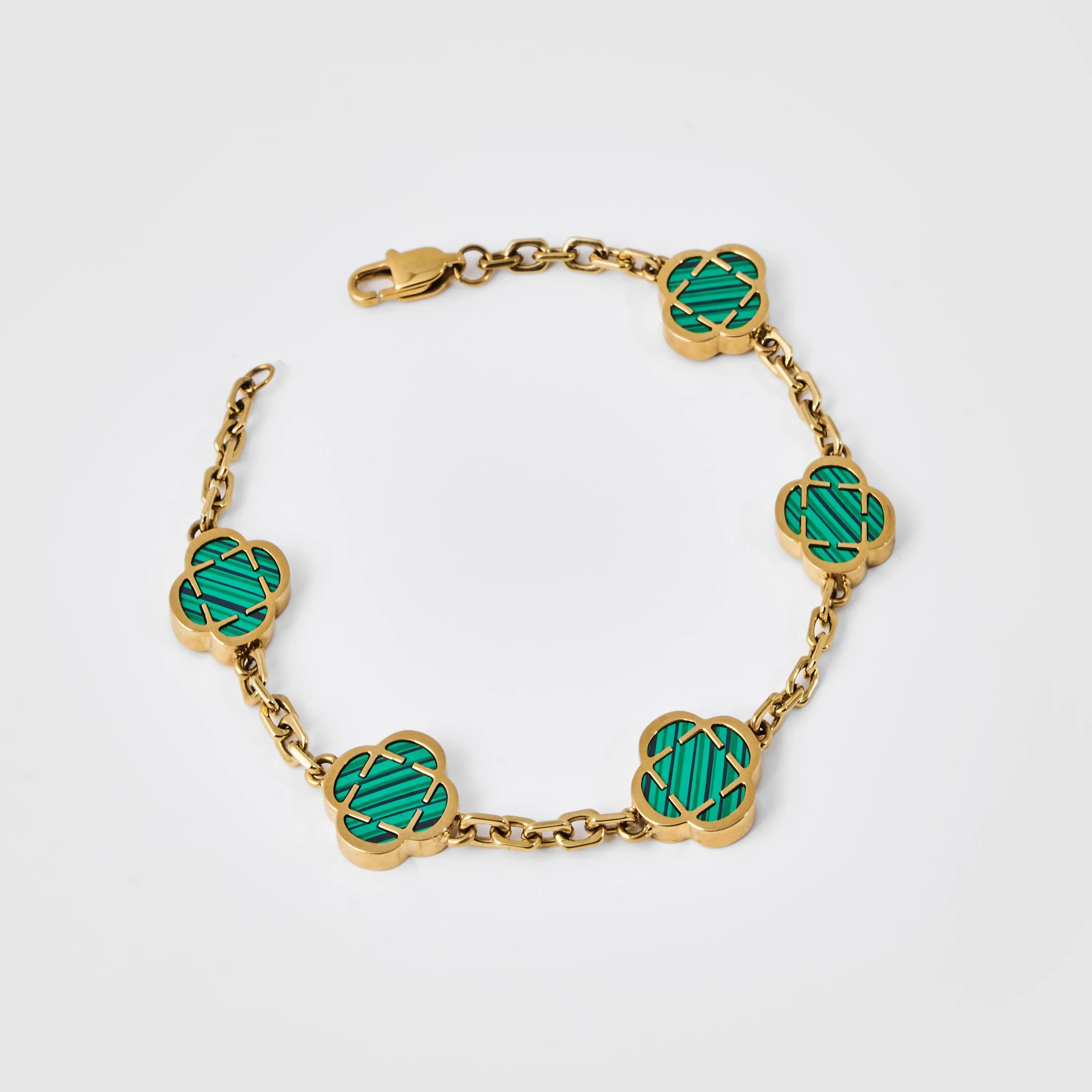 Malachite Clover Stone Bracelet (Gold)