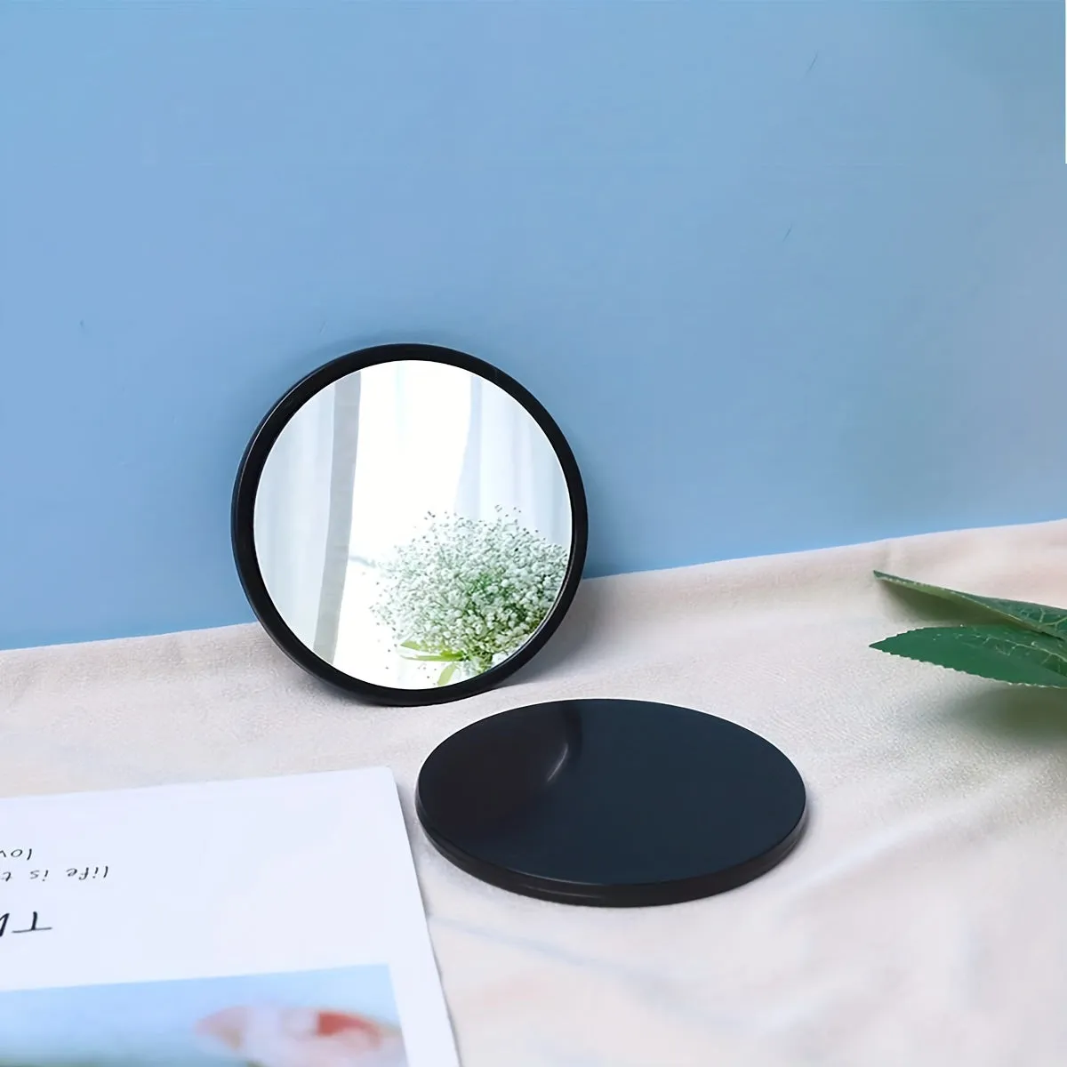 Mini Portable Black Round Cosmetic Mirror for OntheGo Touchups