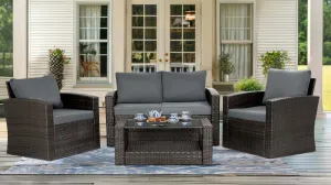 Mona 4-Piece Outdoor Rattan Lounge Set With Rain Cover