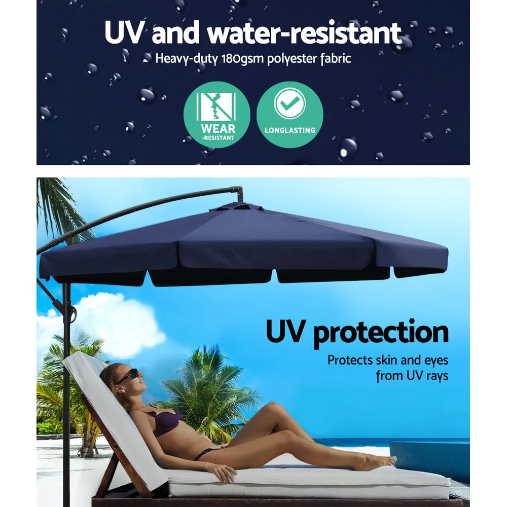 Navy 3m UV50  Cantilever Outdoor Umbrella & Base - Instahut