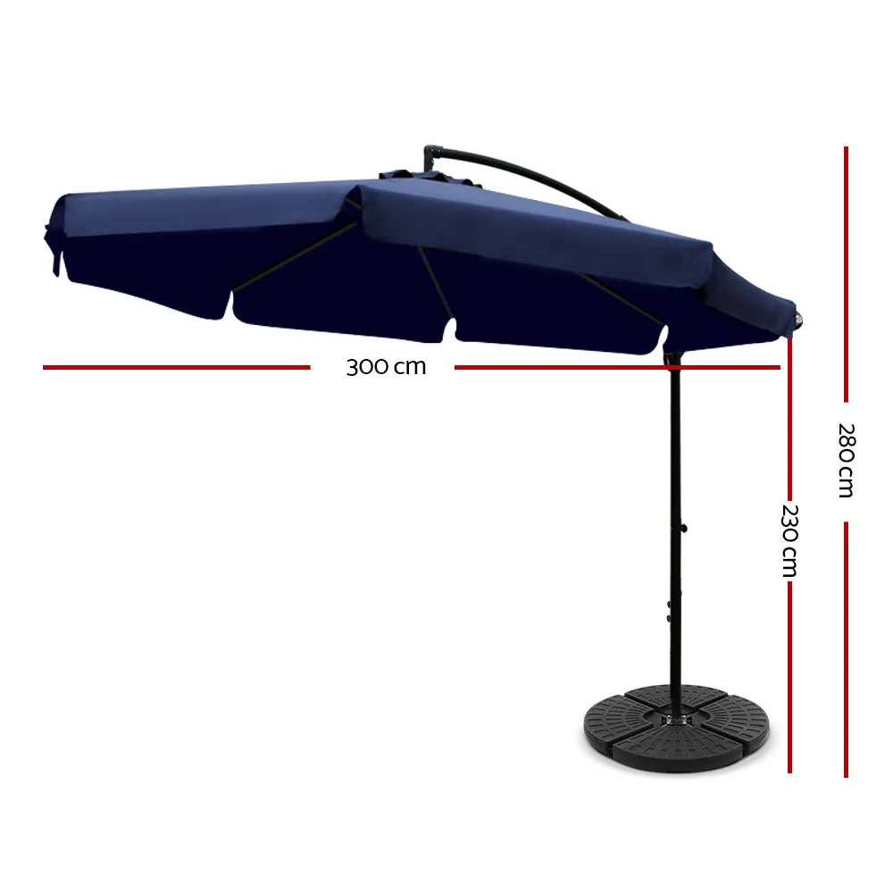 Navy 3m UV50  Cantilever Outdoor Umbrella & Base - Instahut