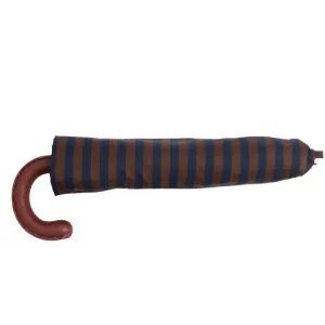 Navy and Brown Stripe Travel Umbrella with Leather Handle