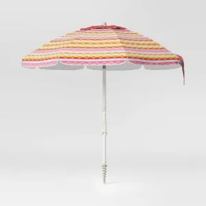 New - 7'x7' Round Outdoor Patio Beach Umbrella Sun Belt Stripe Yellow - Sun Squad™