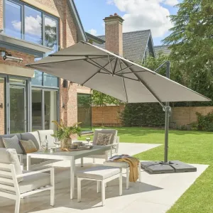 Norfolk Leisure Royce Executive Square Cantilever Parasol Package - 3m x 3m Umbrella   Cover   90kg or 100kg Base Stand   Cover - Taupe, Light Grey or Carbon