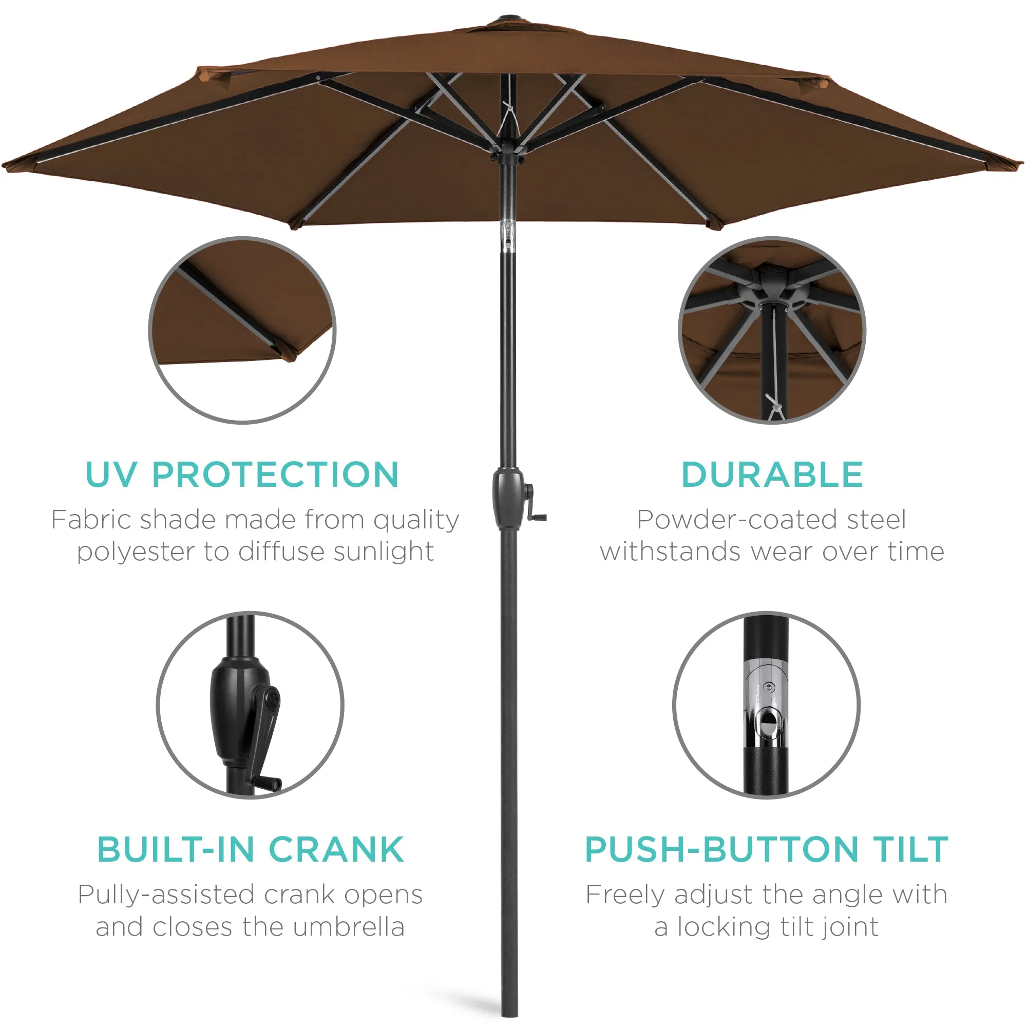 Outdoor Market Patio Umbrella w/ Push Button Tilt, Crank Lift - 7.5ft