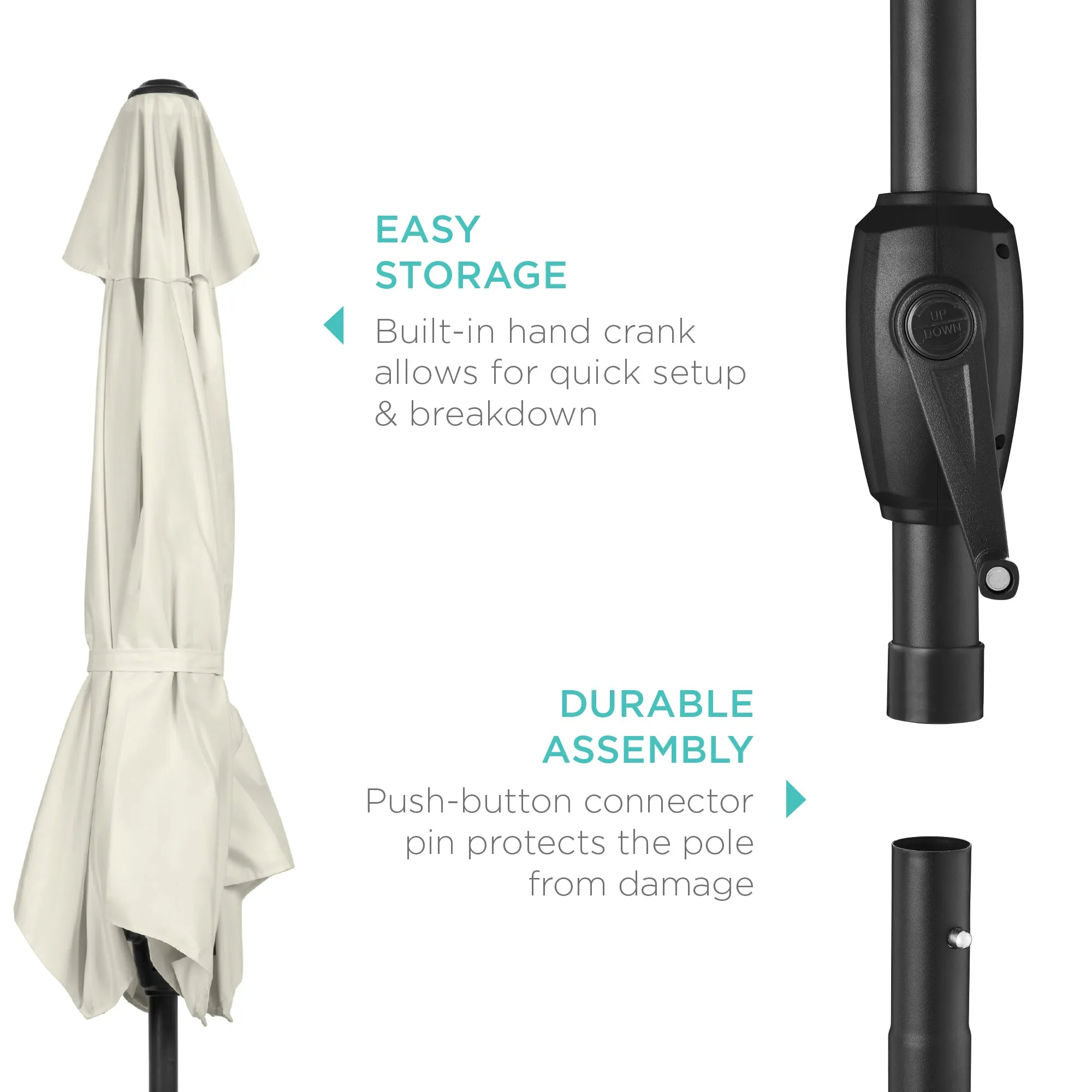 Outdoor Market Patio Umbrella w/ Push Button Tilt, Crank Lift - 7.5ft