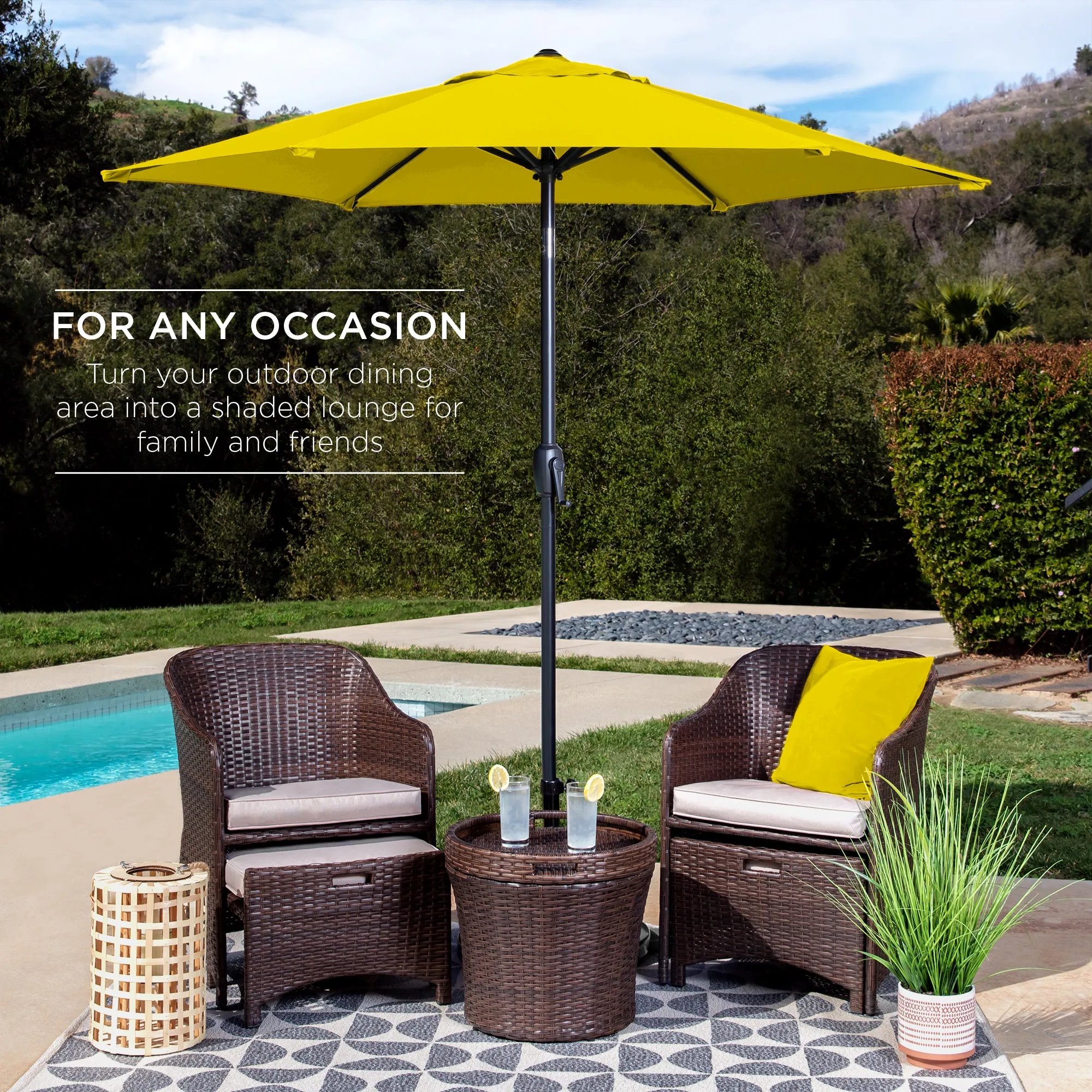 Outdoor Market Patio Umbrella w/ Push Button Tilt, Crank Lift - 7.5ft