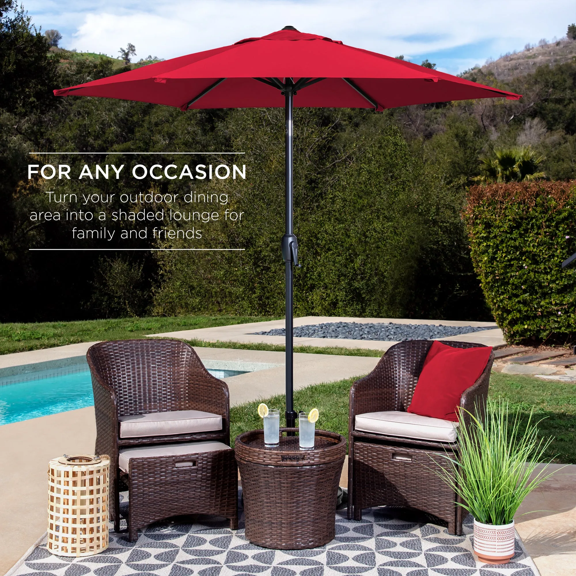 Outdoor Market Patio Umbrella w/ Push Button Tilt, Crank Lift - 7.5ft