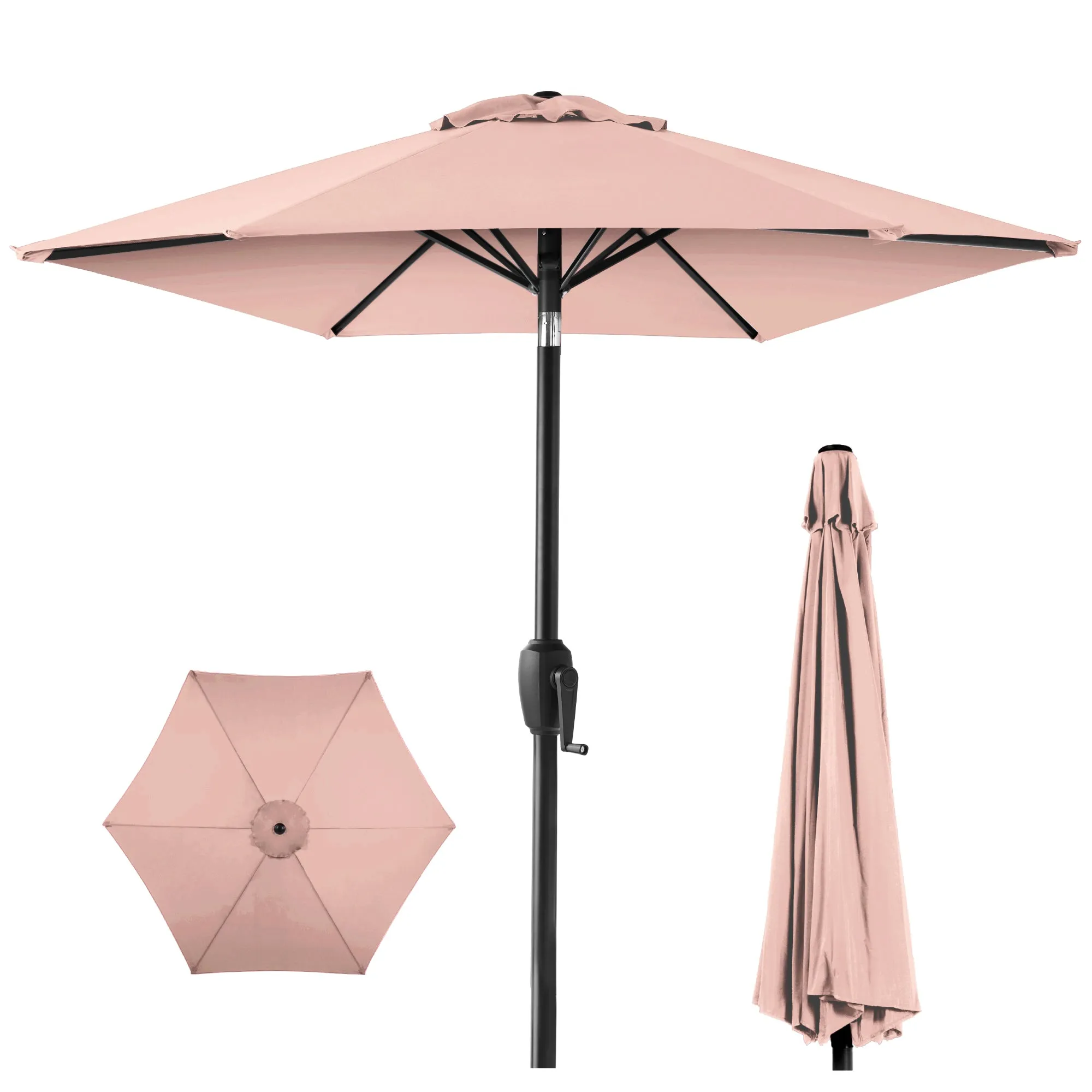 Outdoor Market Patio Umbrella w/ Push Button Tilt, Crank Lift - 7.5ft