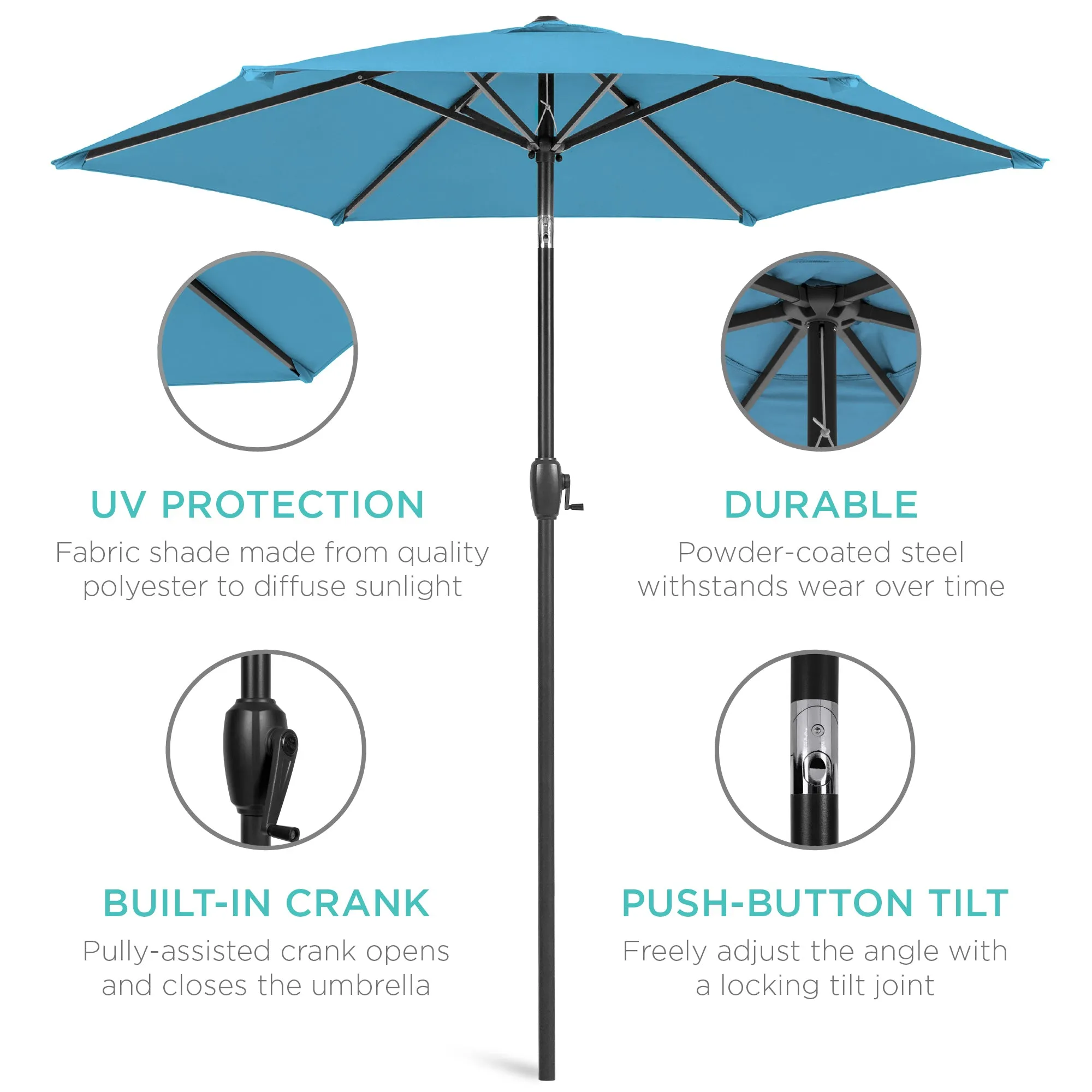 Outdoor Market Patio Umbrella w/ Push Button Tilt, Crank Lift - 7.5ft