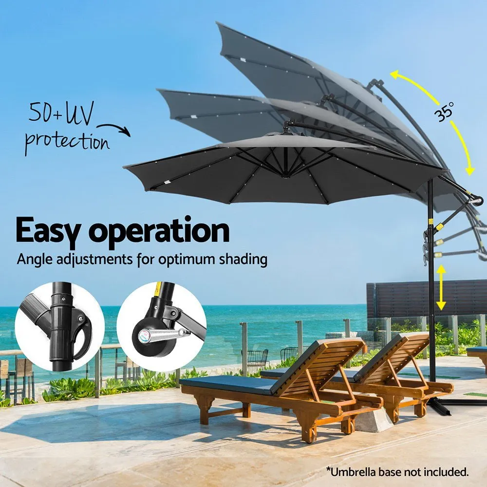 Outdoor Umbrella 3M Cantilever Beach LED Garden Shade Patio Charcoal