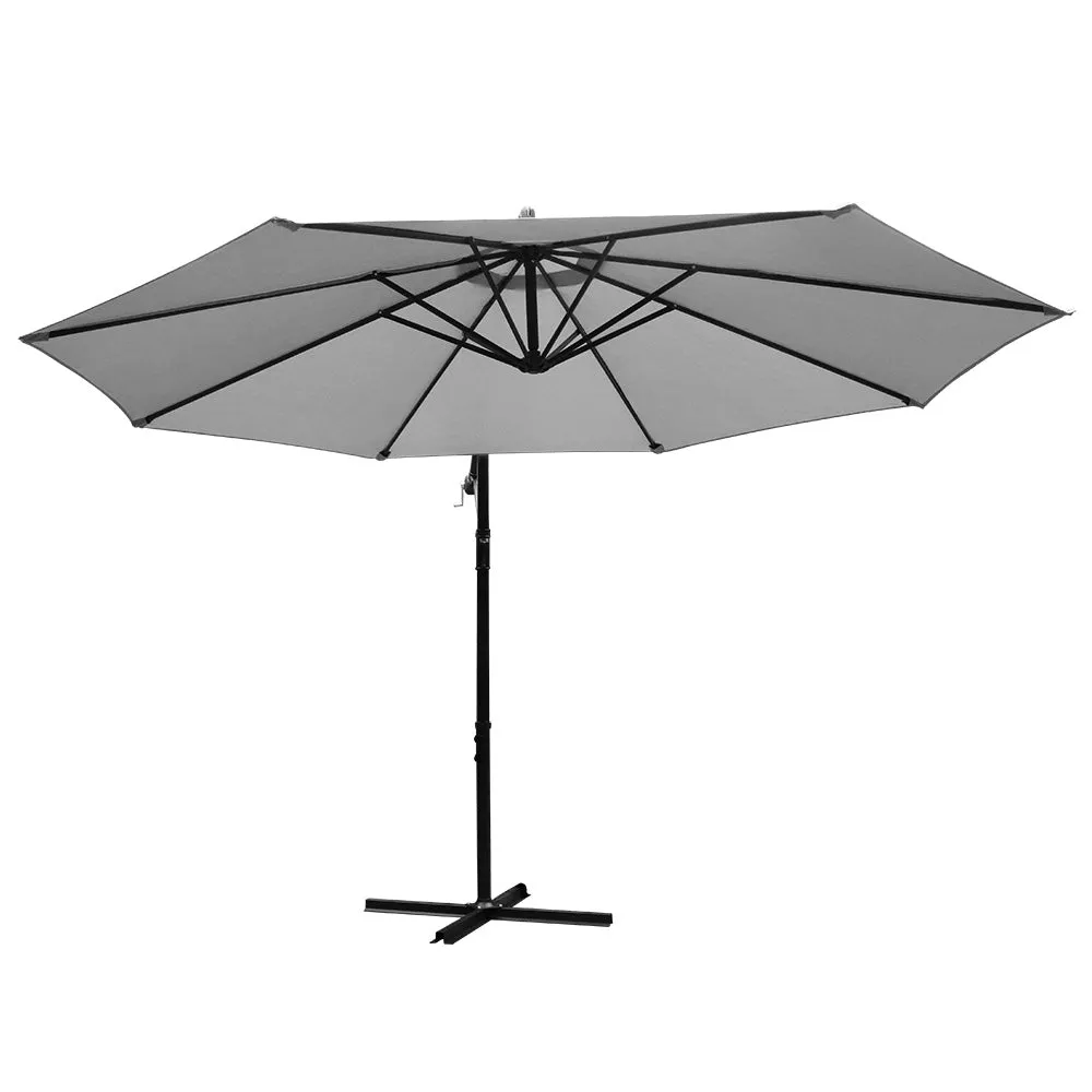 Outdoor Umbrella 3M Cantilever Beach Parasol Garden Grey