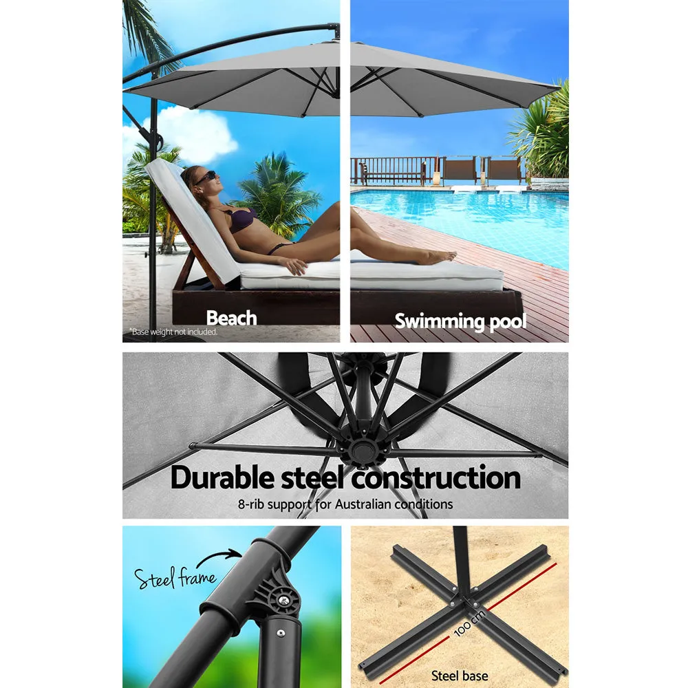 Outdoor Umbrella 3M Cantilever Beach Parasol Garden Grey