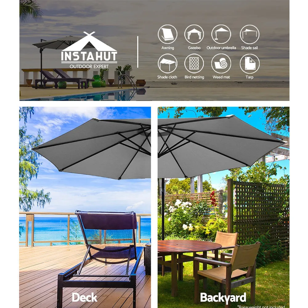 Outdoor Umbrella 3M Cantilever Beach Parasol Garden Grey