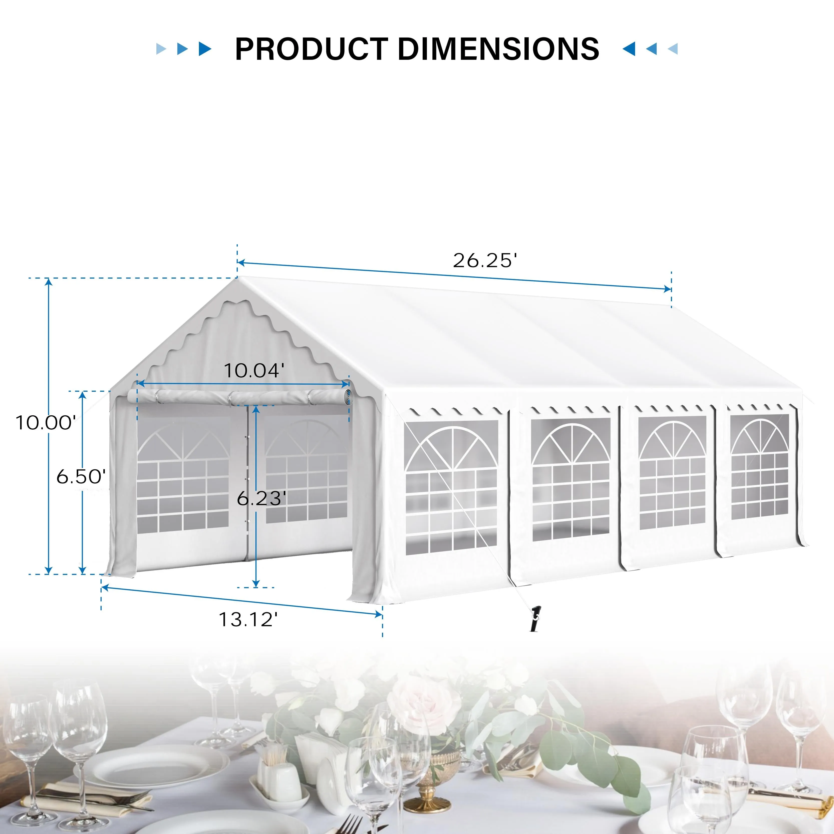 Phi Villa White Heavy Duty Party Tent Wedding Event Shelter with Removable Sidewalls