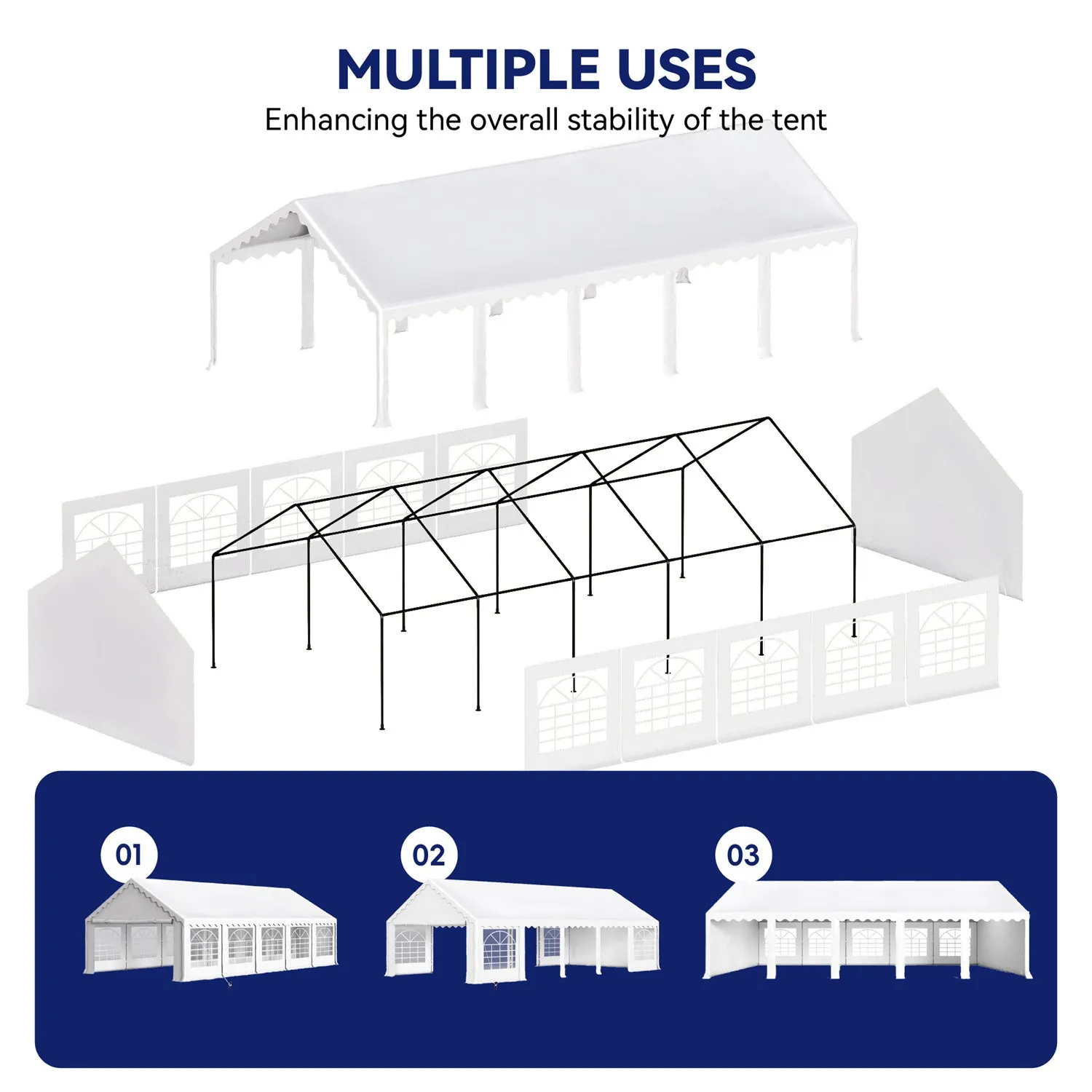 Phi Villa White Heavy Duty Party Tent Wedding Event Shelter with Removable Sidewalls