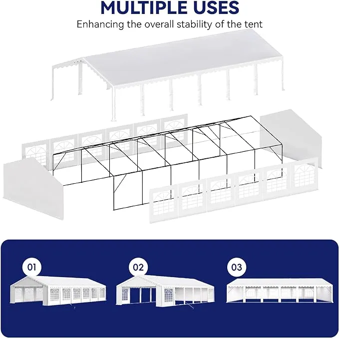 Phi Villa White Heavy Duty Party Tent Wedding Event Shelter with Removable Sidewalls