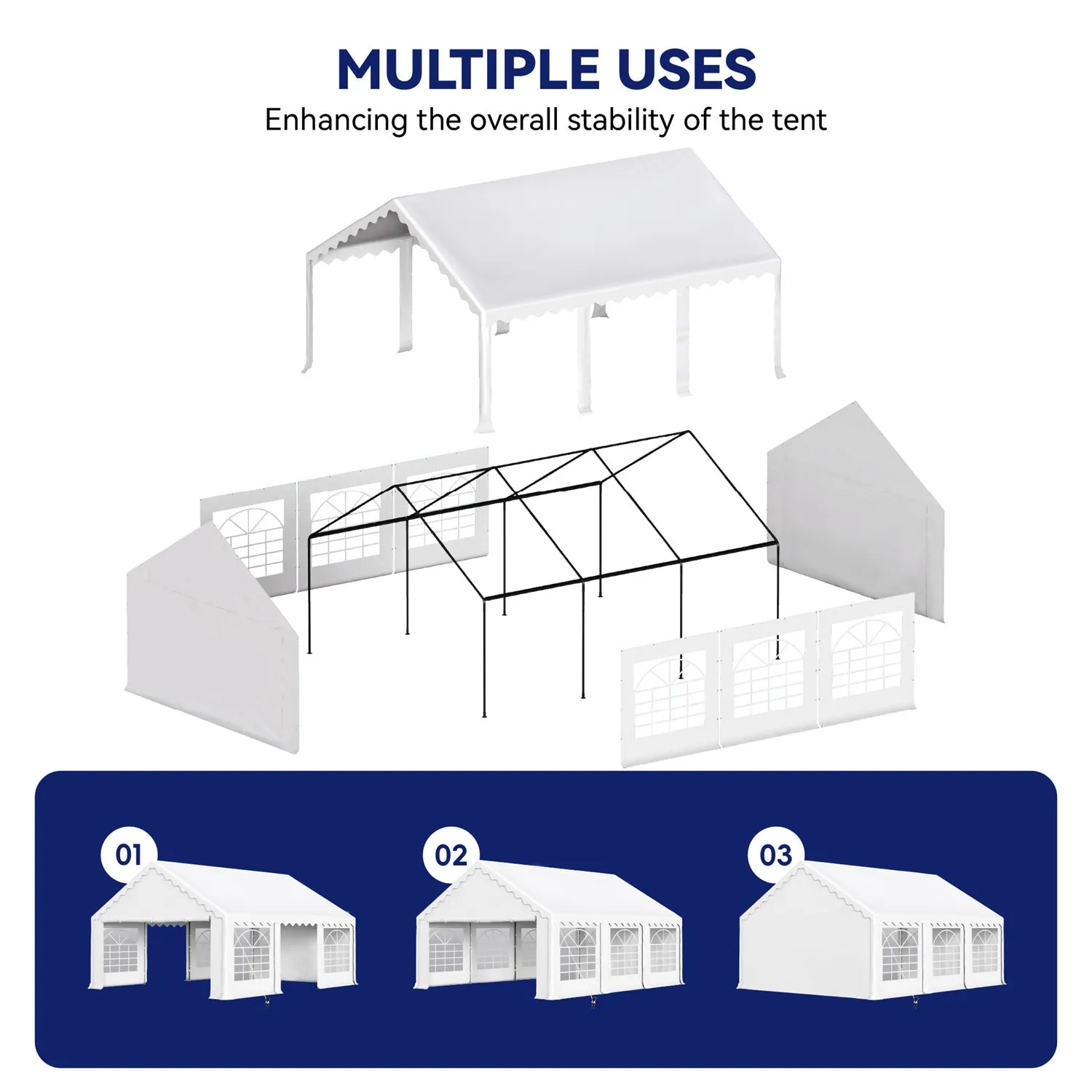 Phi Villa White Heavy Duty Party Tent Wedding Event Shelter with Removable Sidewalls