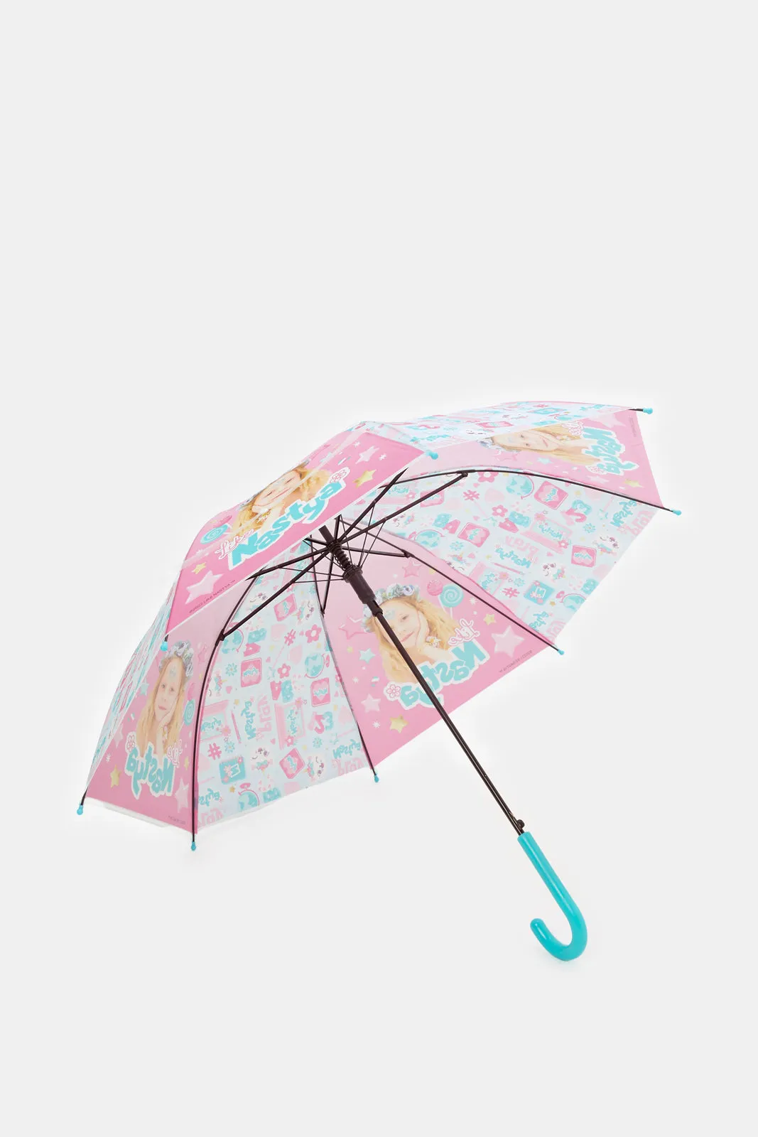 Pink And Blue Printed Lightweight Umbrella