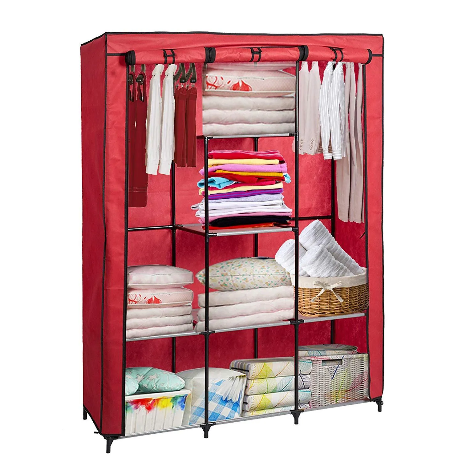 Portable Clothes Closet Non-Woven Fabric Free, Red