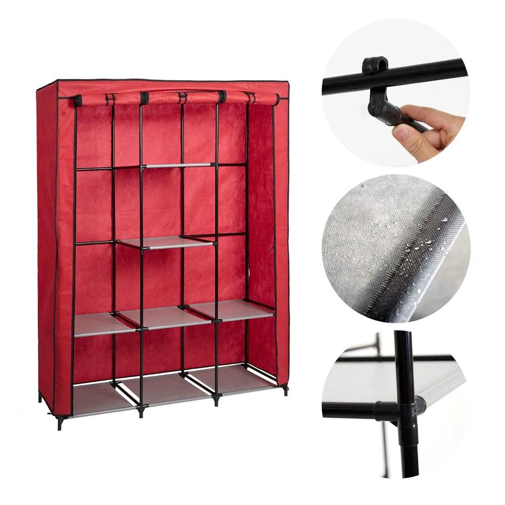 Portable Clothes Closet Non-Woven Fabric Free, Red