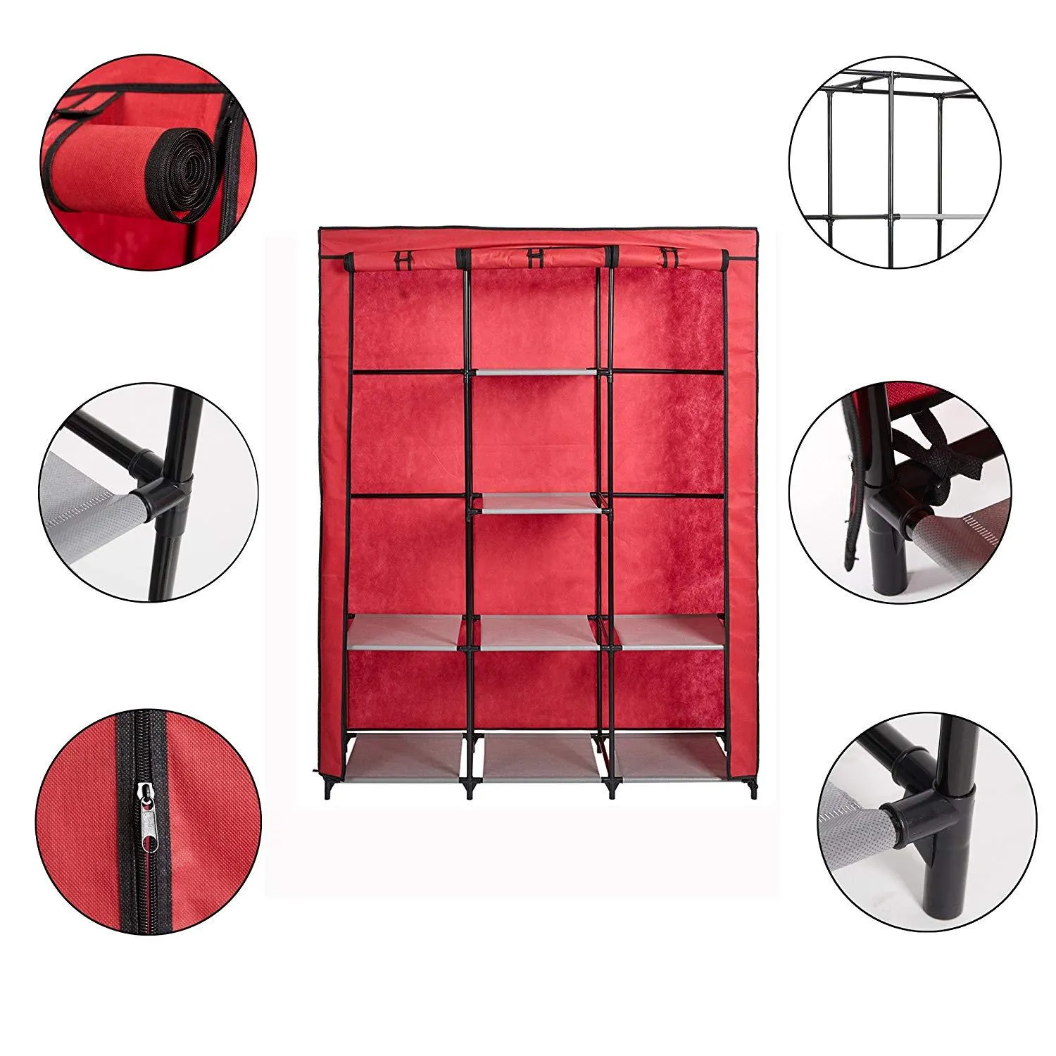 Portable Clothes Closet Non-Woven Fabric Free, Red